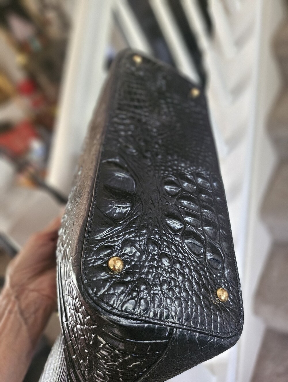 Brahmin Asher Tote Black Croc-Embossed Tote Bag with Gold Hardware - Picture 7 of 12